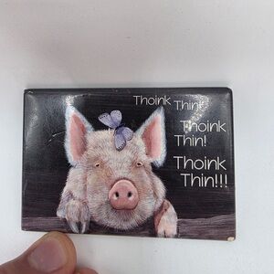 Cute Pig "Thoink Thin" Magnet with Butterfly - Novelty Fridge Magnet
